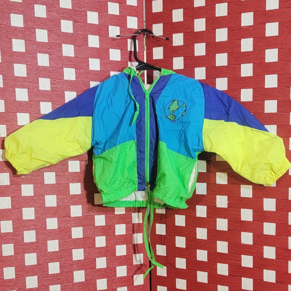 Vtg Neon Earth Save Windbreaker Jacket 3T